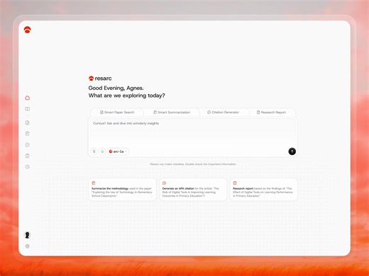 Resarc - AI Research Assistant Main Dashboard