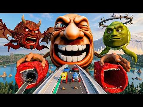 Big & Small Cars with Sonic EATER & Spongebob EATER & MCQUEEN & CAR MONTER BeamNG.Drive