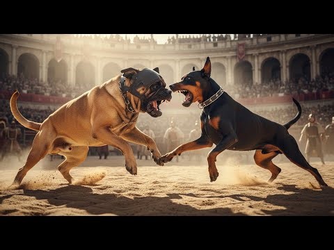 DOG BATTLE : Bullmastiff vs Doberman Pinscher - Epic Roman Colosseum Battle | WILDCRAFT COMBAT