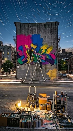 Street Artist Painting a Huge Mural #shorts #mural #streetart #graffiti
