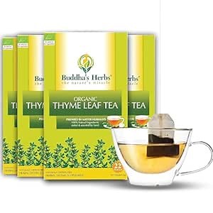 Organic Thyme Leaf Tea (Pack of 4, 88 Tea Bags) - Decaffeinated Healthy Tea for Digestive Support - Organic Herbal Tea Bags w/Natural Ingredients - Ideal Tea Gifts for Tea Lovers