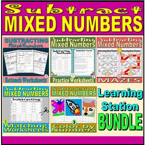 Subtract Mixed Numbers Bundle - Learning Station Resource Pack
