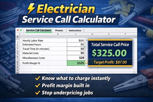 Electrician Service Call Price Calculator Spreadsheet | Contractor Pricing Tool | Electrical Service Business Estimator - Etsy