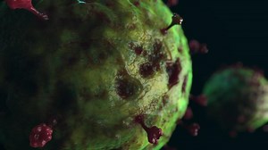 various viruses flying in space . simulation of viruses and other forms of bacteria