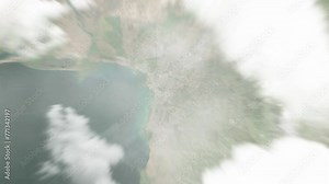 Earth zoom in from space to Bujumbura, Burundi. Followed by zoom out through clouds and atmosphere into space. Satellite view. Travel intro. Images from NASA