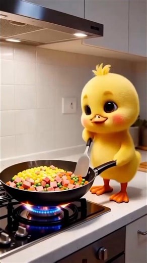 “Little Chick Cooking Dinner 🐥💛”