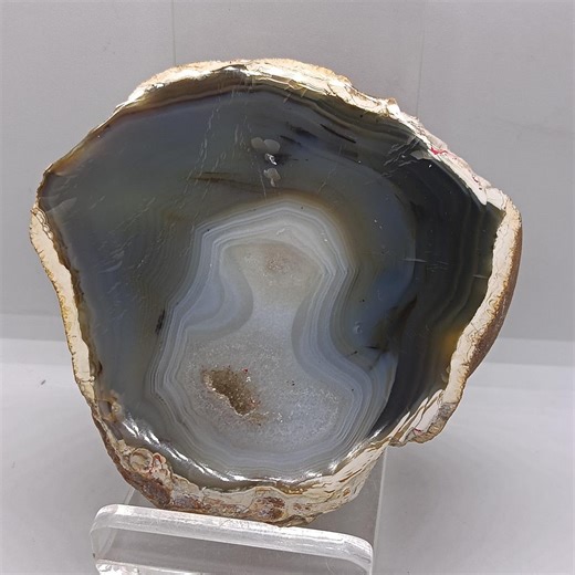 Natural Grey Blue Agate Geode Slice With Quartz Druzy Polished Banded Crystal Display Stone (265gm) - Etsy