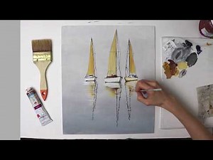 Minimalistic SEA BOATS painting Acrylic Technique on canvas