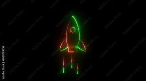 green orange color Digital rockets launch into outer space. Boosting and taking off career concepts. Abstract spaceship in blue on a technological background. blue neon rocket illustration with 3D