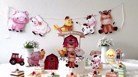 Farm Animals Cake Topper – Barnyard Birthday Party Decorations with Barn, Horse, Sheep & Chicken for Kids and Baby Shower Supplies