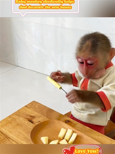 Baby Monkey Helps Dad Decorate New Home