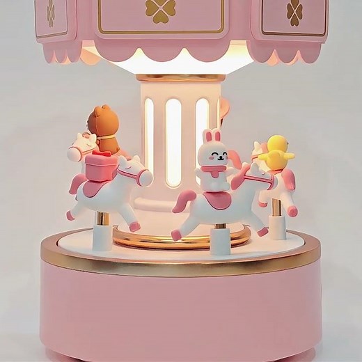Pink Carousel Music Box with Lights