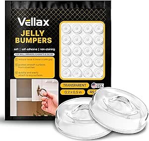 45 Clear Silicone Cabinet Door Bumpers – Self-Adhesive Pads, Quiet Soft Close Drawer Stoppers, Kitchen Sound Dampening Jelly Buttons – Vellax