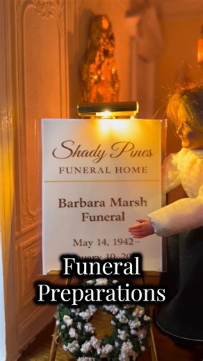 Littlestfuneralhome on Instagram: "Funeral Preparations for Mrs. Barbara Marsh, loving wife mother, sister, and grandmother. #funeral #dollhousefuneralhome #miniatures #creepy #doll"