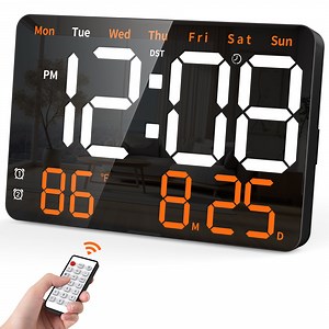 Digital Clock,11.5" Large LED Display Digital Wall Clock, Brightness Adjustable,with Day and Date,Indoor Temperature, Snooze,12/24 H,for Home,Office,Living Room