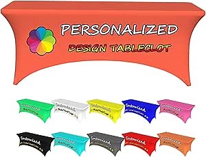 Custom Table Cover Cloth with Business Logo Personalized Design Your Picture Text Name Customized Tablecloth 6FT Washable and Elastic for Universal Rectangular Tables, Tomato