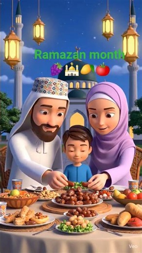 Ramadan Family Iftar at the Mosque | Beautiful Islamic Cartoon Story 🌙✨🍅🥭🍇