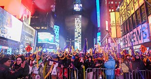 Thousands pack Times Square for soggy New Year's Eve celebrations