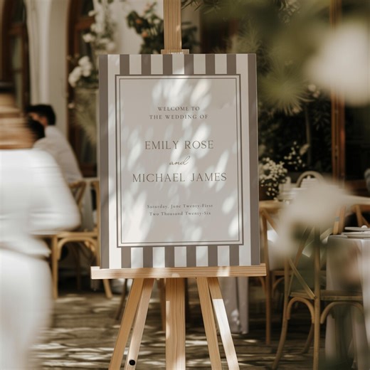 Wedding Welcome Template Editable Canva Modern Stripe Neutral Wedding Entrance Poster - Etsy