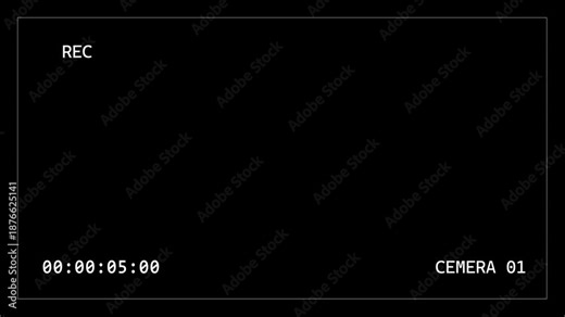 Surveillance CCTV monitoring screen template with timer count. Security camera system animation on black background ideal for CCTV User interface video overlay, CAMERA 1