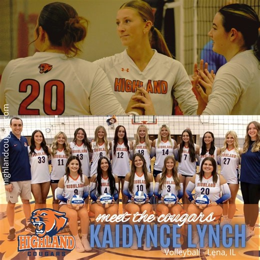 As we prepare to celebrate our five Cougar Volleyball sophomores at our final home match of the regular season — Sophomore Night, Wednesday, Oct. 29 at 6:00 PM vs Illinois Valley Community College — we’re shining the spotlight on one of our own: #3: Kaidynce Lynch! Kaidynce is a Panther Volleyball alum from Lena, Illinois. She’s the daughter of Angela Schultz and Shaun Lynch and sister to Madilyn and Cobryn. At home, she’s cheered on by her cats, Chungie and Charlie. 🐾 🏐 Favorite pre-game snac