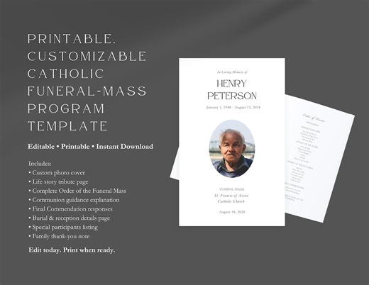 Catholic Funeral Mass Program Template - Etsy Canada