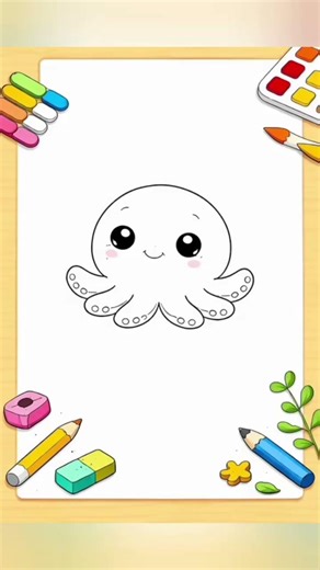 Cute Baby Octopus Ready! | Easy Drawing Step 3 🐙#OctopusDrawing#CuteOctopus#KidsDrawing