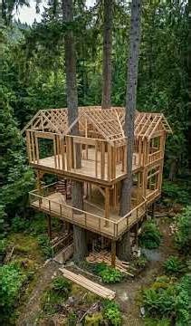 Building A Treehouse Around Trees In The Forest #forest #construction