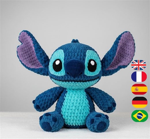 Stitch Amigurumi Crochet Pattern PDF: Blue Alien Plush (english, German, Spanish.france,portuguese) - Etsy