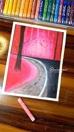 Easy cherry blossom Road Landscape Drawing with Oil Pastels 🩷🌸 #art #viralvideo #artist