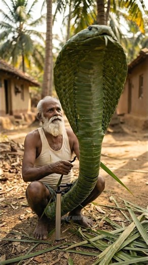 Old Man Creates a Giant Snake from Palm Leaves 😱 | Unbelievable Leaf Art #Shorts