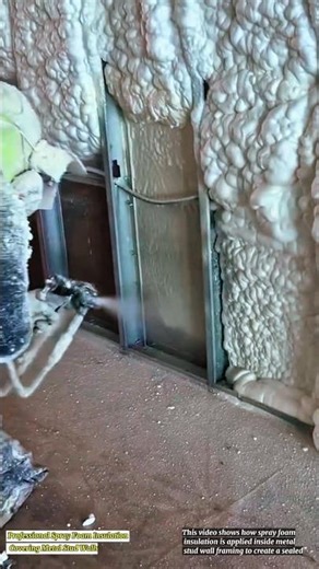 Professional Spray Foam Insulation Covering Metal Stud Walls