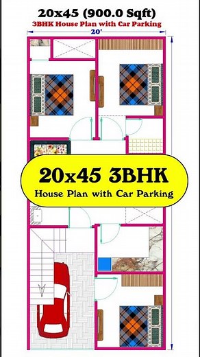 20x45 house design | 20*45 house plan east Facing | 20x45 house design with car Parking