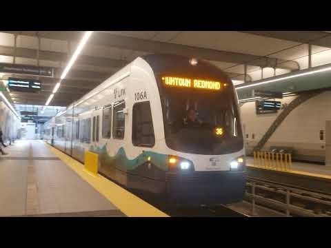 Link light rail train arrives at "Spring District" station | 2 line action 02/08/26