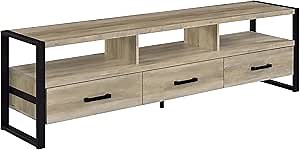 Coaster Home Furnishings - James - Engineered Wood - 71-inch 3-Drawer TV Stand with Stacked Design, 3 Open Compartments, and Black Metal Finish - Living Room - Antique Pine - 704273