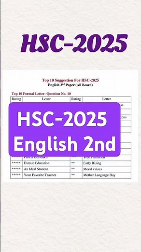 HSC-2025 English 2nd Paper suggestion | HSC 2025 English 2nd paper suggestion | HSC English 2nd