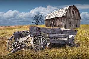 Rustic Farm Landscape Photograph: Broken Down Wagon, Old Barn - Americana Art - Etsy