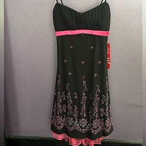 Ruby Rox Little black fuchsia pink lace beaded sequin cocktail dress vintage y2k