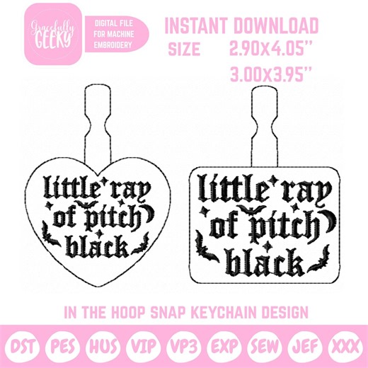 Little Ray of Pitch Black Goth Keychain Embroidery Design Instant Download Machine File - Etsy