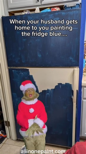 ALL-IN-ONE Paint by Heirloom Traditions on Instagram: "Heyyyy honey do you like our new ALL-IN-ONE painted fridge? It was so easy I just cleaned with surface prep wipes and painted it ALL-IN-ONE Paint color POLO😍 So much better than that white fridge! 💙. Would you paint your appliances? #diyproject #womenwhopaint #kitchenremodel #cabinetpainting #KitchenEssentials #heirloomtraditionspaint #paintingcabinets #allinonepaint #kitchencolors #kitchendesign #heirloomtraditionspaint #homeimprovement #