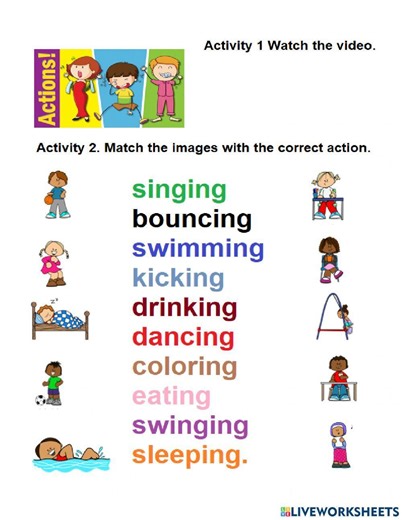 Actions ing worksheet