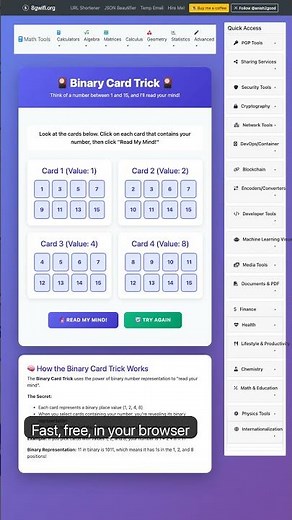 Binary Card Trick - Mind Reading Magic — in 30 seconds #Math #STEM #Education