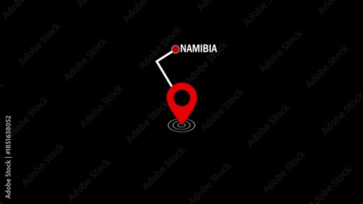 Namibia location map pin, GPS navigation pointer concept, global destination marker animation, travel and geography background, digital world location symbol, finding or searching for a location.