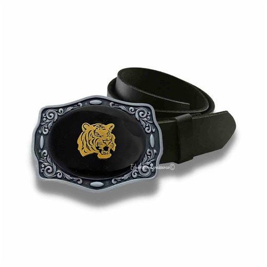 Antique Gold Tiger Belt Buckle: Hand-painted Black Enamel - Etsy