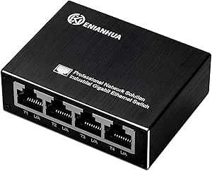 Mini 5 Port Gigabit Unmanaged Ethernet Switch 10/100/1000 Mbps, Network Hub, Desktop or Wall Mount, Office Ethernet Splitter, Plug & Play, Fanless & Metal Design, Sturdy Metal Design