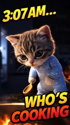 Why is Meow Cooking at 3AM? 😳🍳 #cats #cooking #meow #aishorts #viralshort