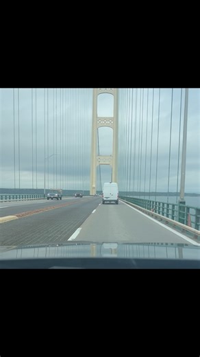 Sunday drive over the Mighty Mac 🌉 Never gets old—towers rising 552 feet above the water, with cables stretching into the sky. The clearance under the bridge? 155 feet to the Straits of Mackinac below. 👀 Stretching 5 miles, it’s the longest suspension bridge in the Western Hemisphere. And here’s a wild fact: in strong winds, the bridge can sway up to 35 feet side to side! 🌬️ A true Michigan marvel. #fblifestyle #adhd #mentalhealthmatters #mackinacbridge #puremichigan #greatlakes #lakelife #mi
