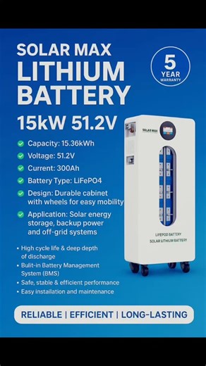  Ksh 250,000 – Solar Max 15kW Lithium Battery (51.2V / 300Ah) ...