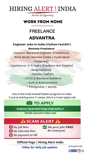 Backend Engineer Jobs in India | Python FastAPI | Remote Position: Backend Engineer (Freelance)