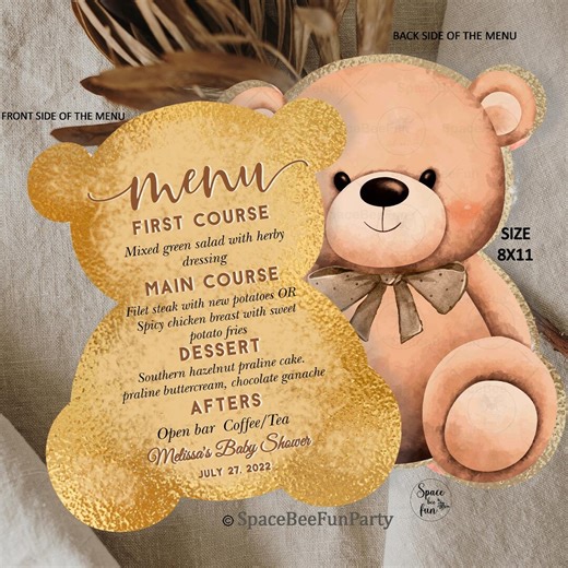Teddy Bear Baby Shower Editable Teddy Bear Themed Baby Shower Invite Bear With Balloons Custom Menu Favors We Can Bearly Wait Template TB3 - Etsy